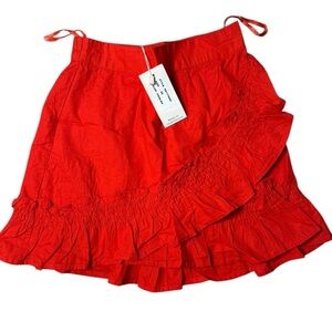 Sim & Sam Red Ruffle Mini Skirt – Size XS, NWT Flirty Cotton Wrap Look